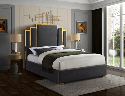 HUGO VELVET KING/QUEEN SIZE BED - GREY