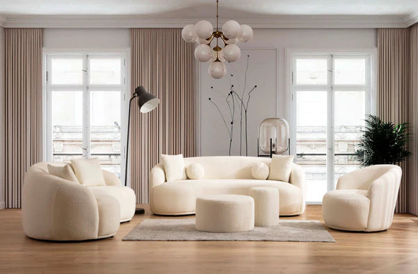 NV-202 IVORY BOUCLE SOFA & LOVESEAT