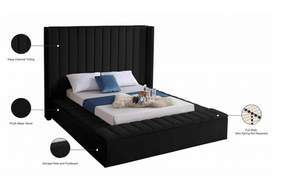 KIKI VELVET KING/QUEEN/FULL/TWIN STORAGE PLATFORM BED - BLACK