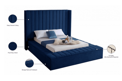 KIKI VELVET KING/QUEEN/FULL/TWIN STORAGE PLATFORM BED - BLUE