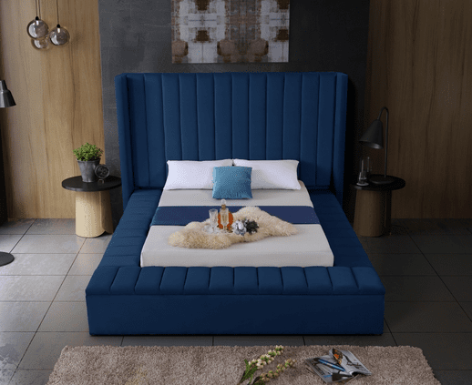 KIKI VELVET KING/QUEEN/FULL/TWIN STORAGE PLATFORM BED - BLUE