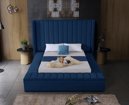 KIKI VELVET KING/QUEEN/FULL/TWIN STORAGE PLATFORM BED - BLUE