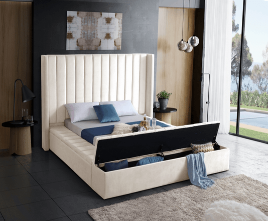 KIKI VELVET KING/QUEEN/FULL/TWIN STORAGE PLATFORM BED - BLACK