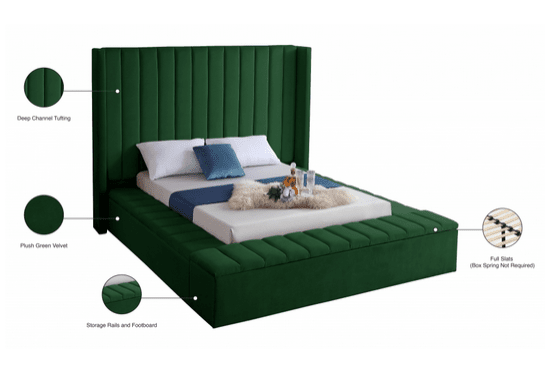 KIKI VELVET KING/QUEEN/FULL/TWIN STORAGE PLATFORM BED - GREEN