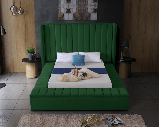 KIKI VELVET KING/QUEEN/FULL/TWIN STORAGE PLATFORM BED - GREEN