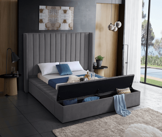 KIKI VELVET KING/QUEEN/FULL/TWIN STORAGE PLATFORM BED - BLACK