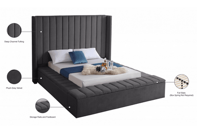 KIKI VELVET KING/QUEEN/FULL/TWIN STORAGE PLATFORM BED - GREY