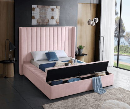 KIKI VELVET KING/QUEEN/FULL/TWIN STORAGE PLATFORM BED - PINK