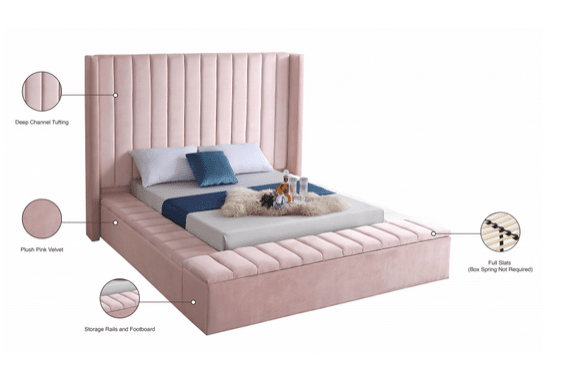 KIKI VELVET KING/QUEEN/FULL/TWIN STORAGE PLATFORM BED - PINK