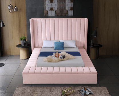 KIKI VELVET KING/QUEEN/FULL/TWIN STORAGE PLATFORM BED - PINK