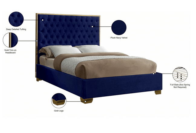 LANA VELVET KING/QUEEN/FULL/TWIN SIZE PLATFORM BED - BLUE