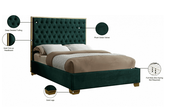 LANA VELVET KING/QUEEN/FULL/TWIN SIZE PLATFORM BED - GREEN