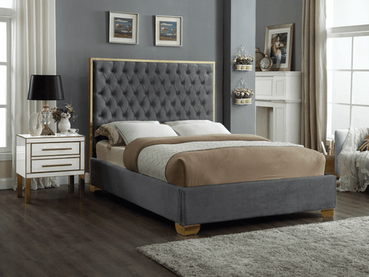 LANA VELVET KING/QUEEN/FULL/TWIN SIZE PLATFORM BED - GREY