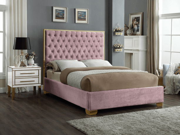 LANA VELVET KING/QUEEN/FULL/TWIN SIZE PLATFORM BED - PINK