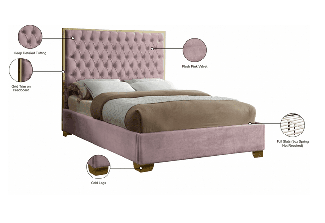 LANA VELVET KING/QUEEN/FULL/TWIN SIZE PLATFORM BED - PINK