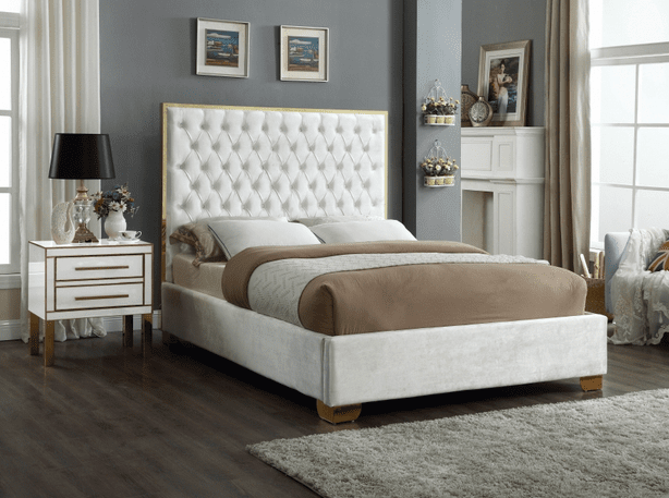 LANA VELVET KING/QUEEN/FULL/TWIN SIZE PLATFORM BED - WHITE