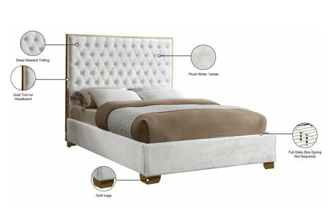 LANA VELVET KING/QUEEN/FULL/TWIN SIZE PLATFORM BED - WHITE