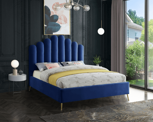 LILY VELVET KING/QUEEN/FULL/TWIN SIZE PLATFORM BED - BLUE