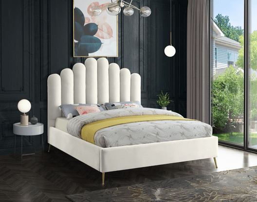 LILY VELVET KING/QUEEN/FULL/TWIN SIZE PLATFORM BED - CREAM