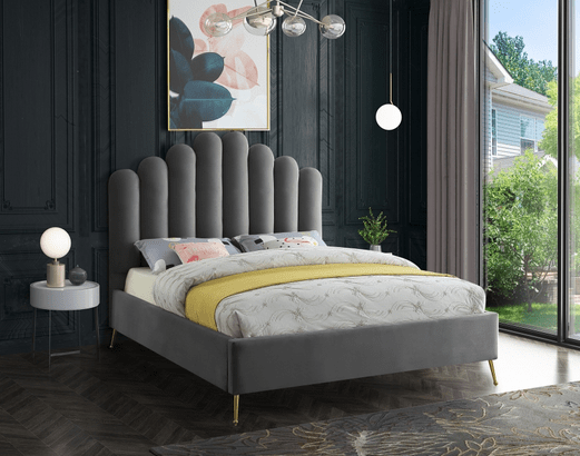 LILY VELVET KING/QUEEN/FULL/TWIN SIZE PLATFORM BED - GREY