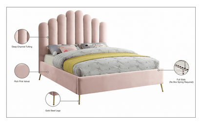 LILY VELVET KING/QUEEN/FULL/TWIN SIZE PLATFORM BED - PINK