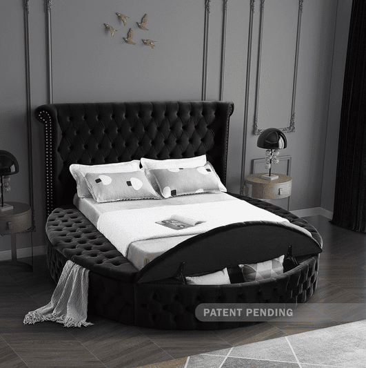 LUXUS VELVET KING/QUEEN/FULL/TWIN SIZE ROUND STORAGE BED - BLACK