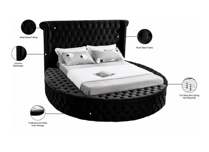 LUXUS VELVET KING/QUEEN/FULL/TWIN SIZE ROUND STORAGE BED - BLACK