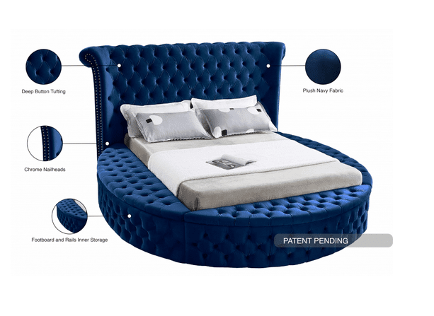 LUXUS VELVET KING/QUEEN/FULL/TWIN SIZE ROUND STORAGE BED - BLUE