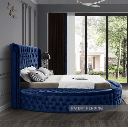 LUXUS VELVET KING/QUEEN/FULL/TWIN SIZE ROUND STORAGE BED - BLUE