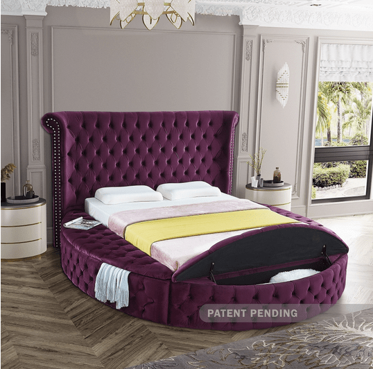 LUXUS VELVET KING/QUEEN/FULL/TWIN SIZE ROUND STORAGE BED - CREAM