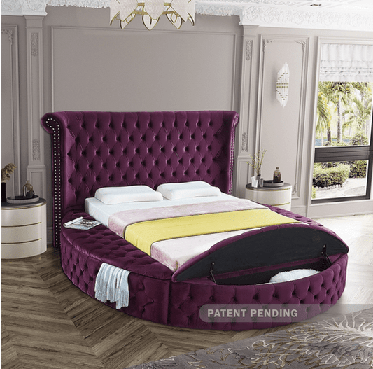 LUXUS VELVET KING/QUEEN/FULL/TWIN SIZE ROUND STORAGE BED - PURPLE