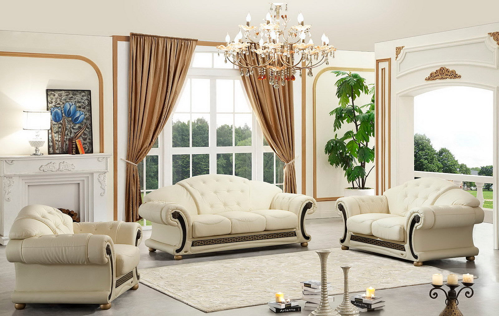 APOLO IVORY LIVING ROOM SET - PEARL