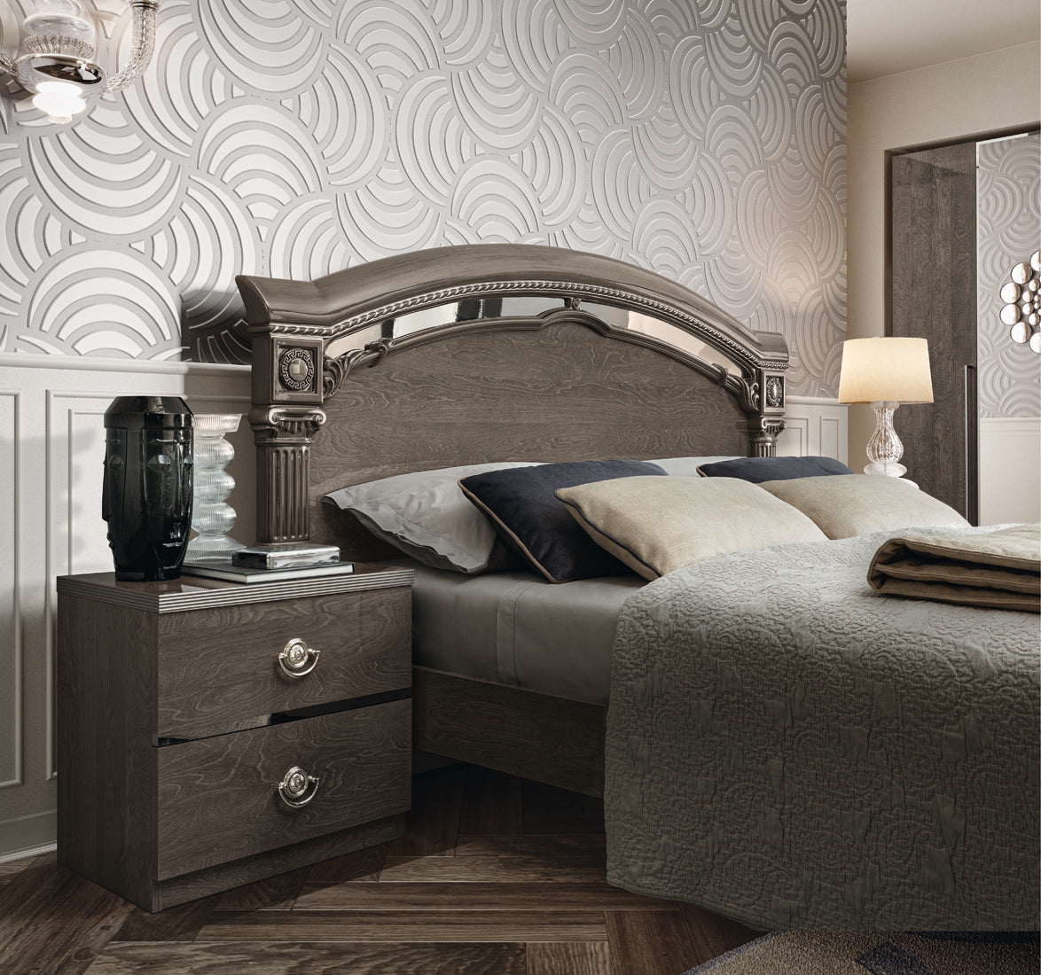 NABUCCO 4PCS KING/QUEEN MODERN BEDROOM SET - SILVER BIRCH