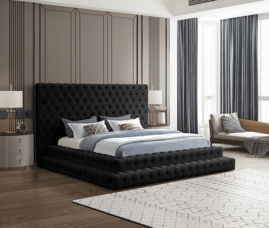 REVEL VELVET KING/QUEEN SIZE BED - BLACK