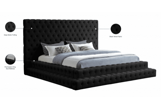 REVEL VELVET KING/QUEEN SIZE BED - BLACK