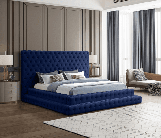 REVEL VELVET KING/QUEEN SIZE BED - BLUE