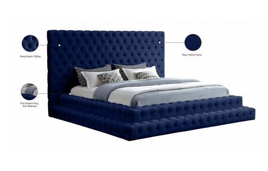 REVEL VELVET KING/QUEEN SIZE BED - BLUE