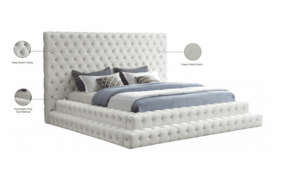 REVEL VELVET KING/QUEEN SIZE BED - CREAM