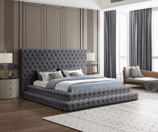 REVEL VELVET KING/QUEEN SIZE BED - GREY