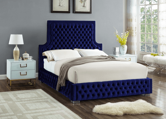 SEDONA VELVET KING/QUEEN SIZE PLATFORM BED - BLUE