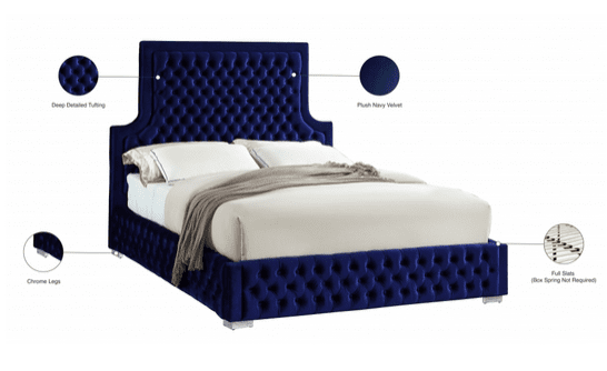 SEDONA VELVET KING/QUEEN SIZE PLATFORM BED - BLUE