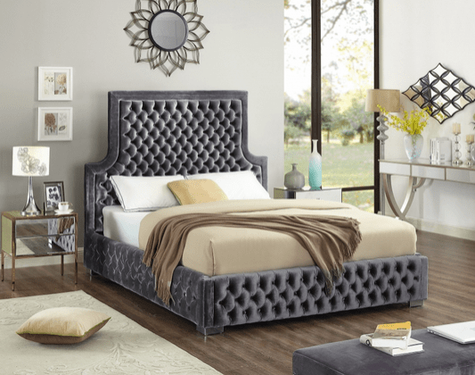 SEDONA VELVET KING/QUEEN SIZE PLATFORM BED - BLUE