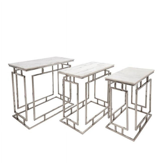 SB-120 S/3 METAL/MARBLE SIDE TABLES, SILVER