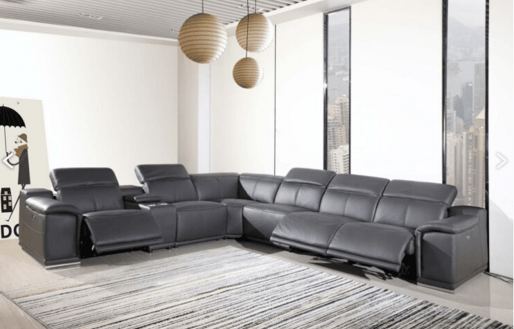 UR9762 - 3 POWER RECLINING 7PC SECTIONAL LIVING ROOM SET - GRAY