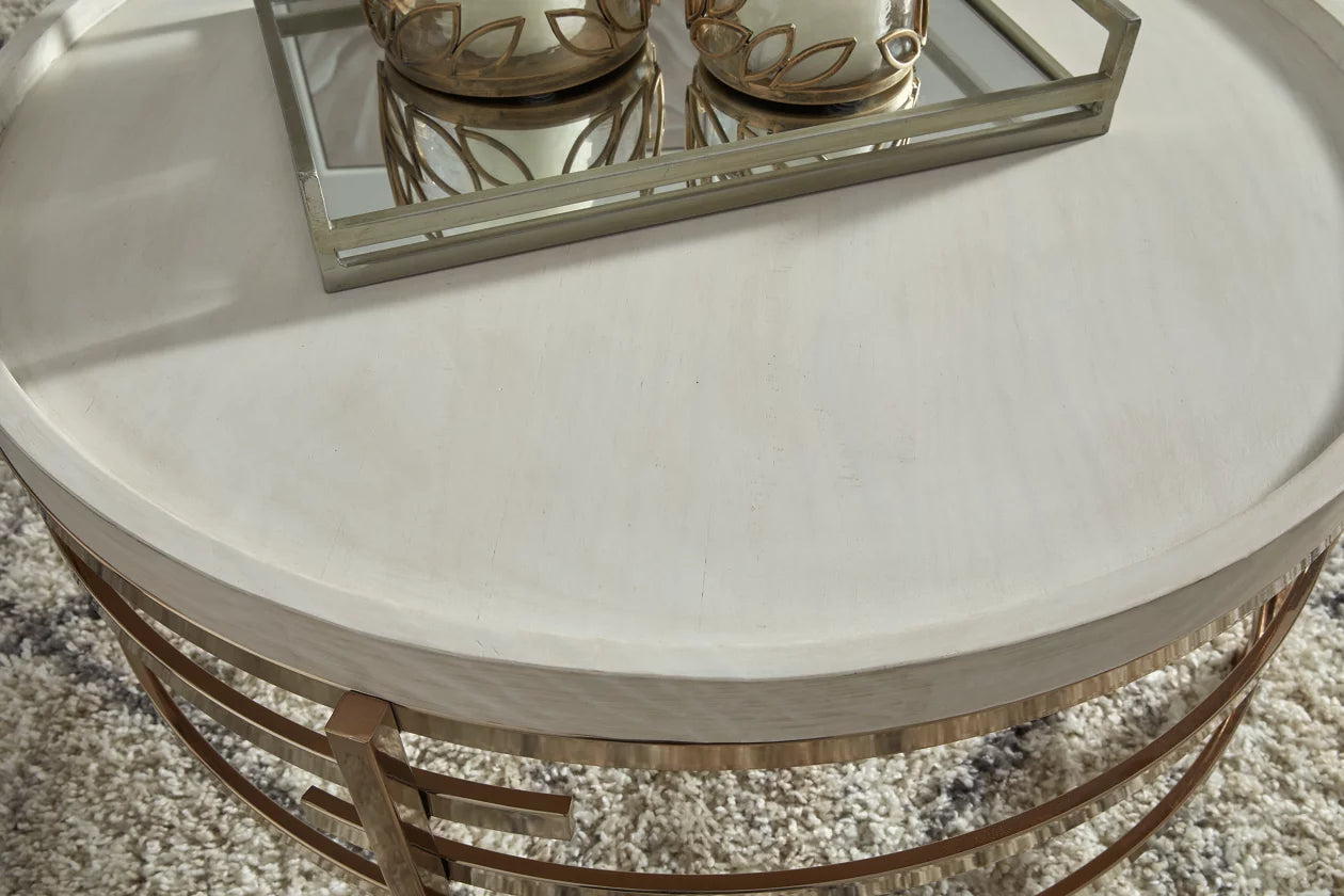 MONTIFLYN ROUND COCKTAIL COFFEE TABLE WHITE/GOLD