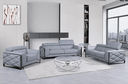 U955 ITALIAN TOP GRAIN SOFA & LOVESEAT & CHAIR LIVING ROOM SET - BLUE