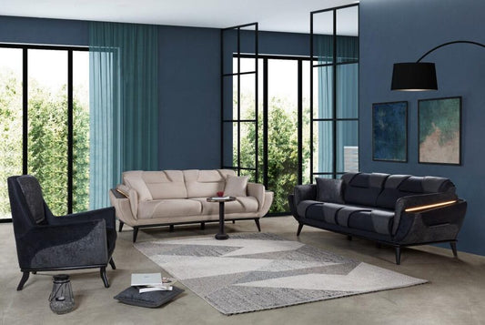 ZE-101 FAVORI LIVING ROOM 2 x SOFA & 1 x CHAIR SET - BLUE & GRAY