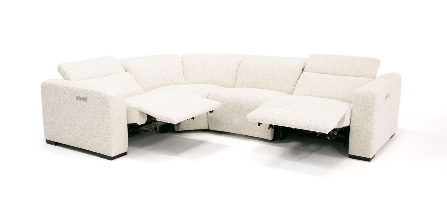 DIVANI CASA BECK- CONTEMPORARY WHITE FABRIC SECTIONAL WITH 3 RECLINERS