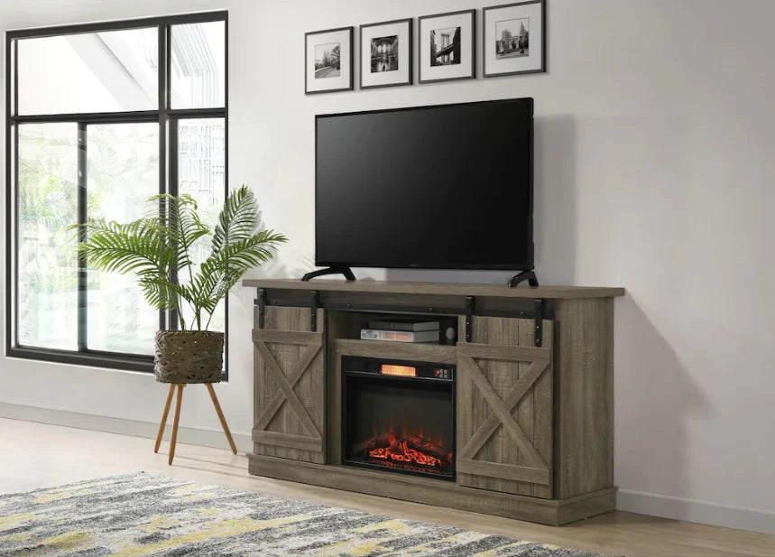 EF-128 64 INCH TV STAND WITH ELECTRIC FIREPLACE - GREY