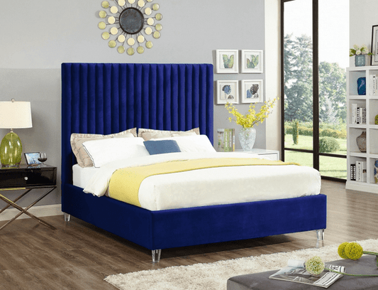 CANDACE VELVET KING/QUEEN/FULL/TWIN SIZE PLATFORM BED - BLUE